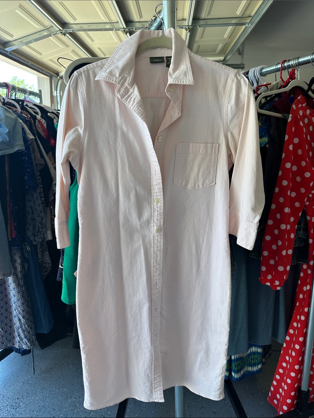 L.L. Bean Pale Pink Button-Front Shirt Dress